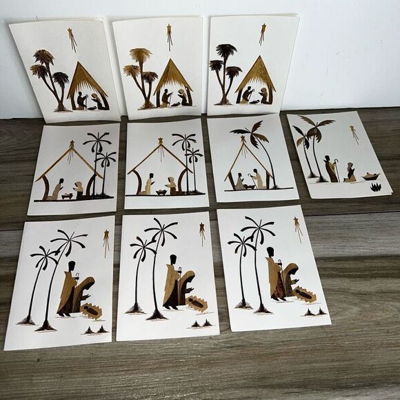 Vintage Wood Cut Veneer Blank Cards Caribbean Handmade Set 10 4”X5.5” Ethnic - Picture 1 of 9